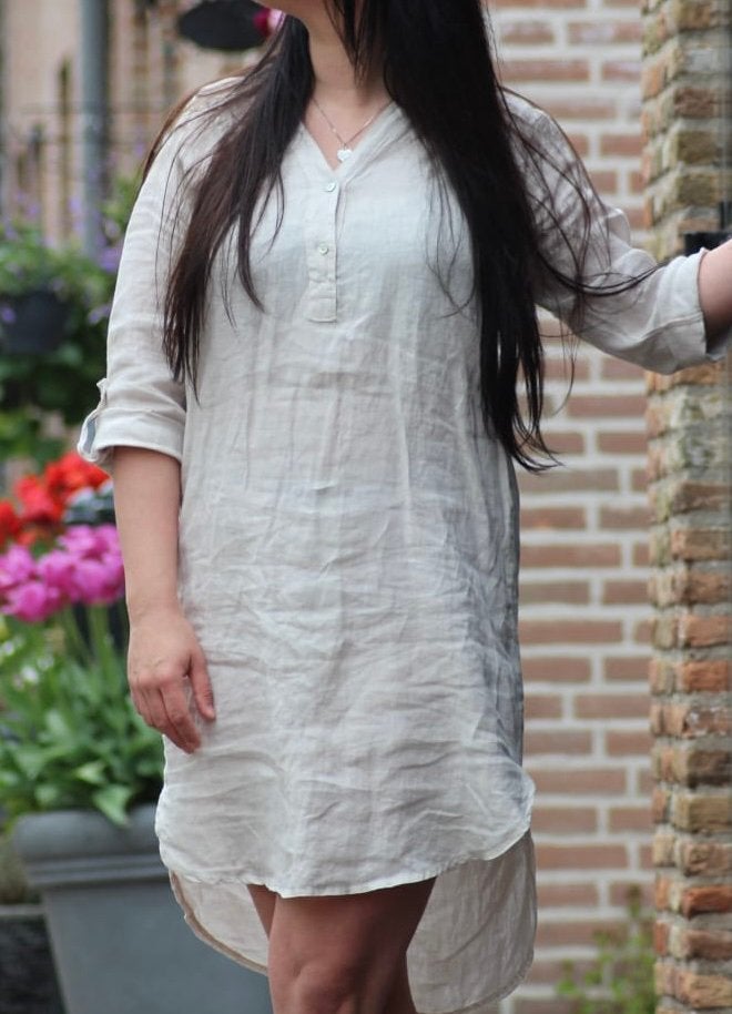 NIEUW! Linnen Beige dress van Perla Nera maat M & L, Kleding | Dames, Maat 38/40 (M), Beige, Nieuw, Ophalen of Verzenden