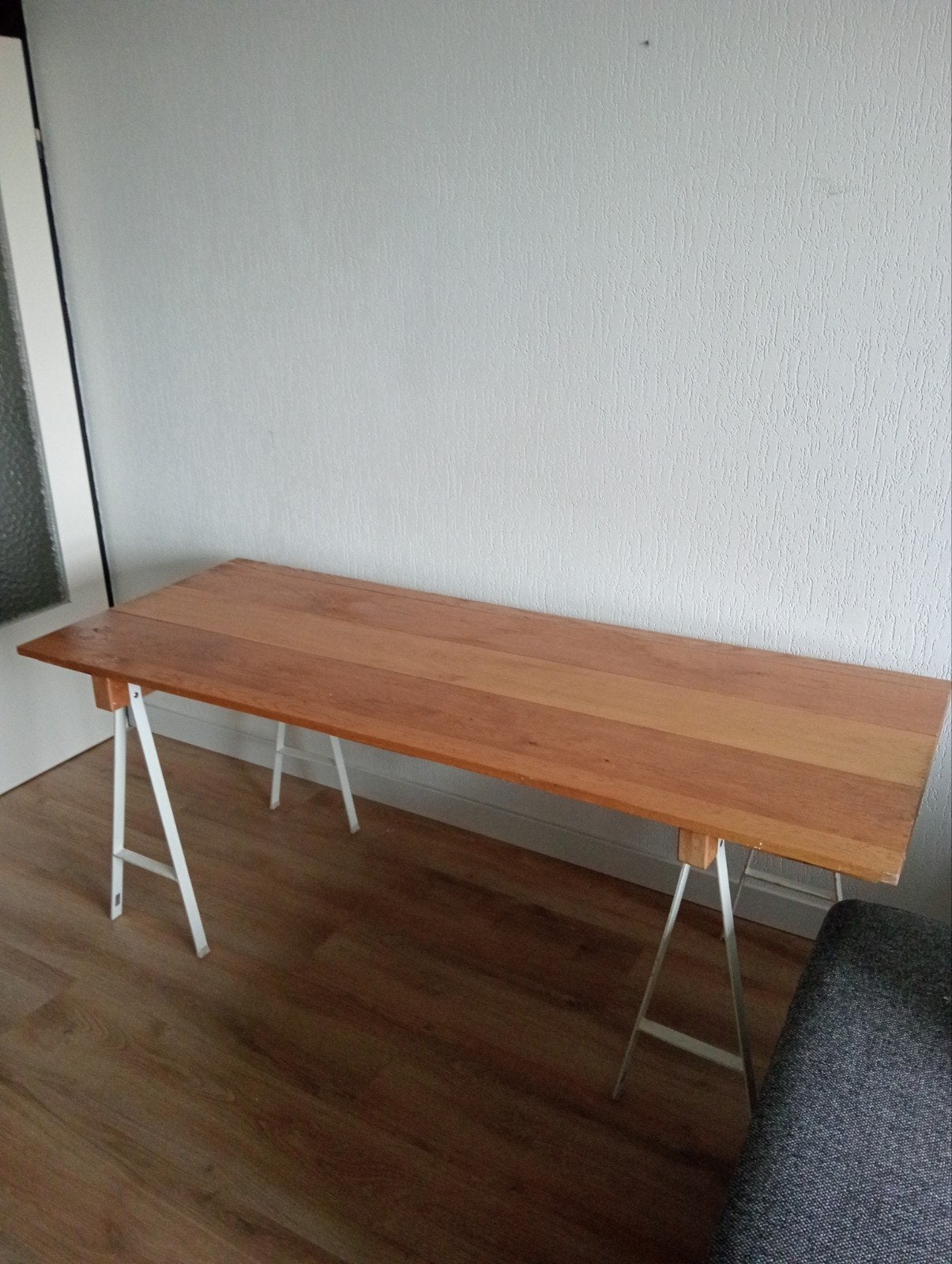 Eikenhouten tafelblad met schragen - 180x70 cm, Ophalen, Gebruikt, Eikenhout, 50 tot 100 cm
