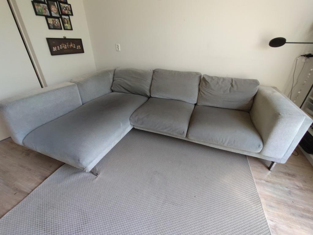 Grijze IKEA Nockeby hoekbank met chaise longue (rechts), Ophalen, 250 tot 300 cm, Gebruikt, Modern, Scandinavisch