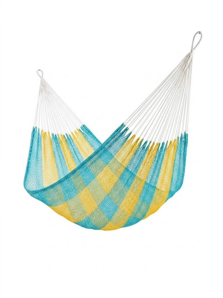 Handgemaakte Mexicaanse Hangmat (Lichtblauw/Geel), Tuin en Terras, Hangmatten, Opvouwbaar, Nieuw, Ophalen of Verzenden, Eenpersoons