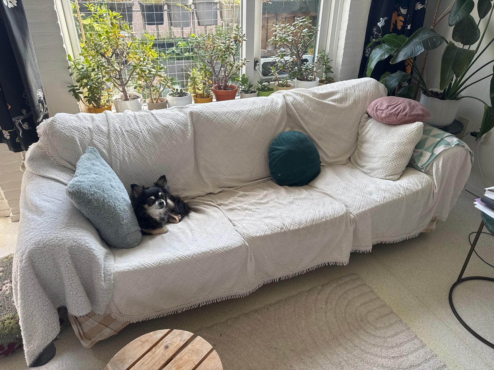 ikea ektorp Gele geruite bank met afneembare hoes, Ophalen, Gebruikt, Driepersoons, 75 tot 100 cm