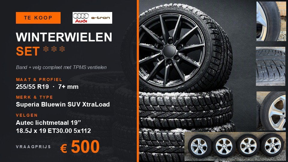Audi 19” winterbanden, velgen met TPMS ventielen, Auto-onderdelen, Banden en Velgen, Gebruikt, 255 mm, Banden en Velgen, Winterbanden
