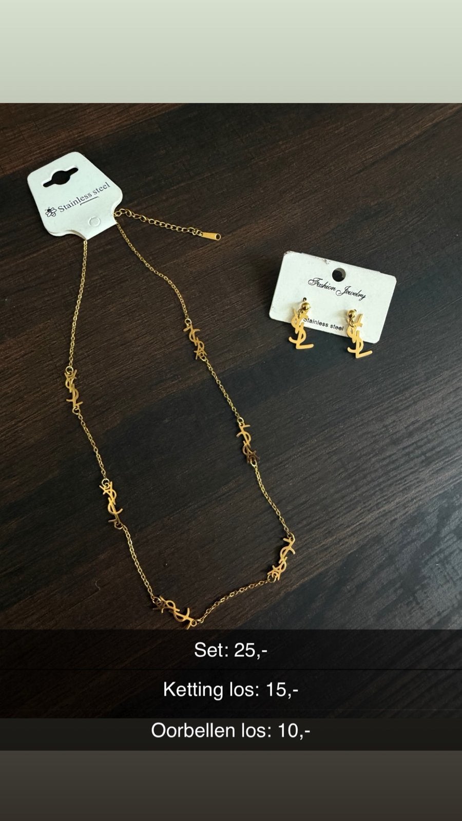 Gouden YSL-stijl ketting en oorbellen set, Ophalen of Verzenden, Nieuw, Goud, Overige materialen