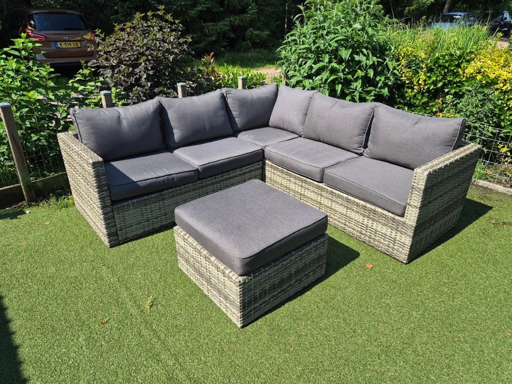 Loungeset inclusief hocker en kunststof opbergkast, Ophalen, 5 zitplaatsen, Kunststof, Bank