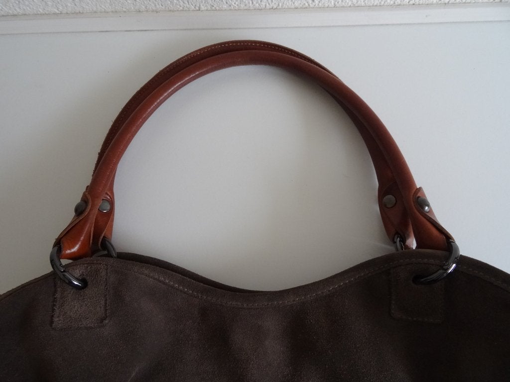 Fred de la Bretoniere grijs/bruin suede handtas, Verzenden, Zo goed als nieuw, Grijs, Handtas