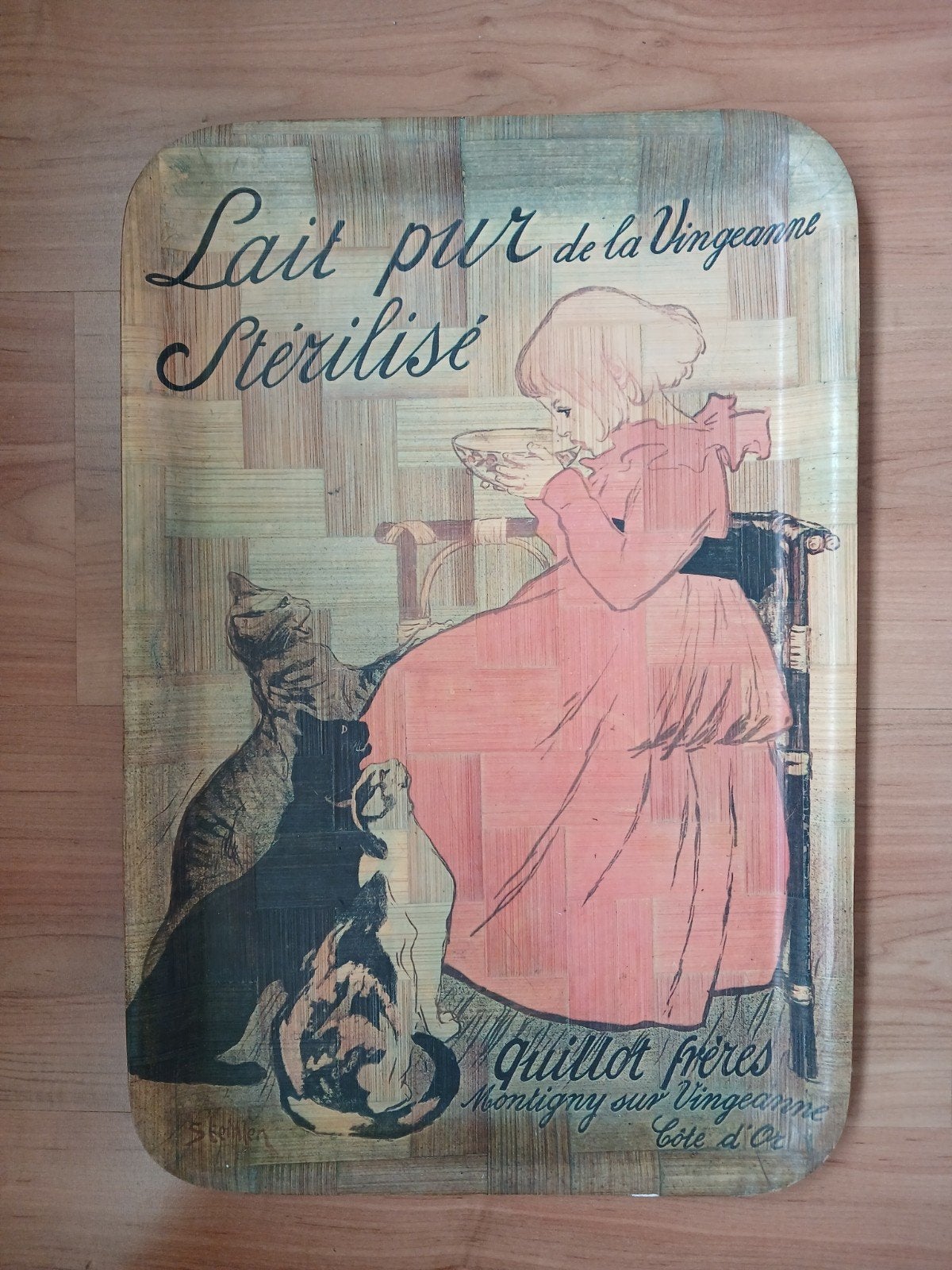 Dienblad met Art Nouveau opdruk met katten, Ophalen of Verzenden