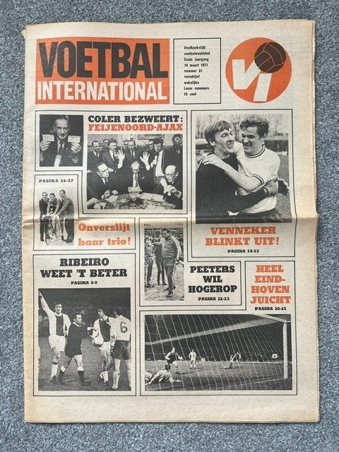VI voetbal weekblad mrt 1971 AJAX , Sparta , Twente , PSV ed, Verzenden, Gebruikt, Ajax, Boek of Tijdschrift