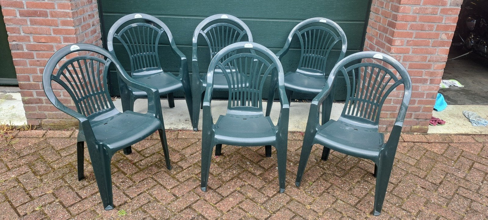 6 x  groene kunststof tuinstoelen stapelbaar, Ophalen of Verzenden, Gebruikt, Kunststof, Stapelbaar