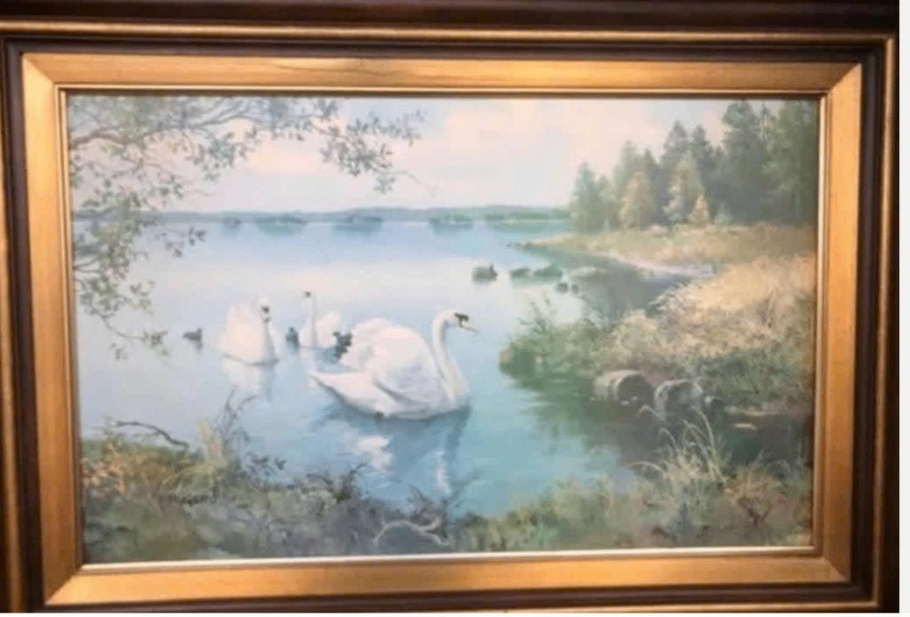 Zwanen - authentiek schilderij van N. Gero - 100 x 70, Antiek en Kunst, Kunst | Schilderijen | Klassiek, Paneel, Dieren, Ophalen of Verzenden