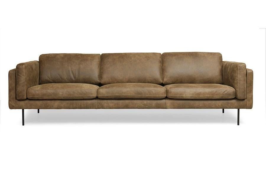 Leen Bakker Collin 4-zits bank – lichtbruin / cognac, Ophalen, 250 tot 300 cm, Gebruikt, 75 tot 100 cm