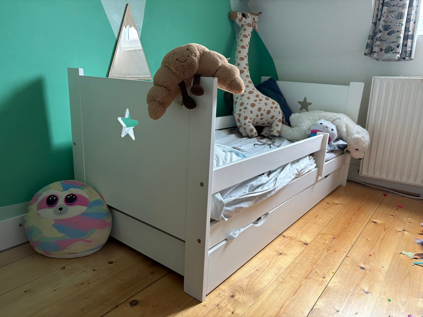 Kinderbed met opberglades, Kinderen en Baby's, Kinderkamer | Bedden, Ophalen, Gebruikt, 70 tot 85 cm, Matras