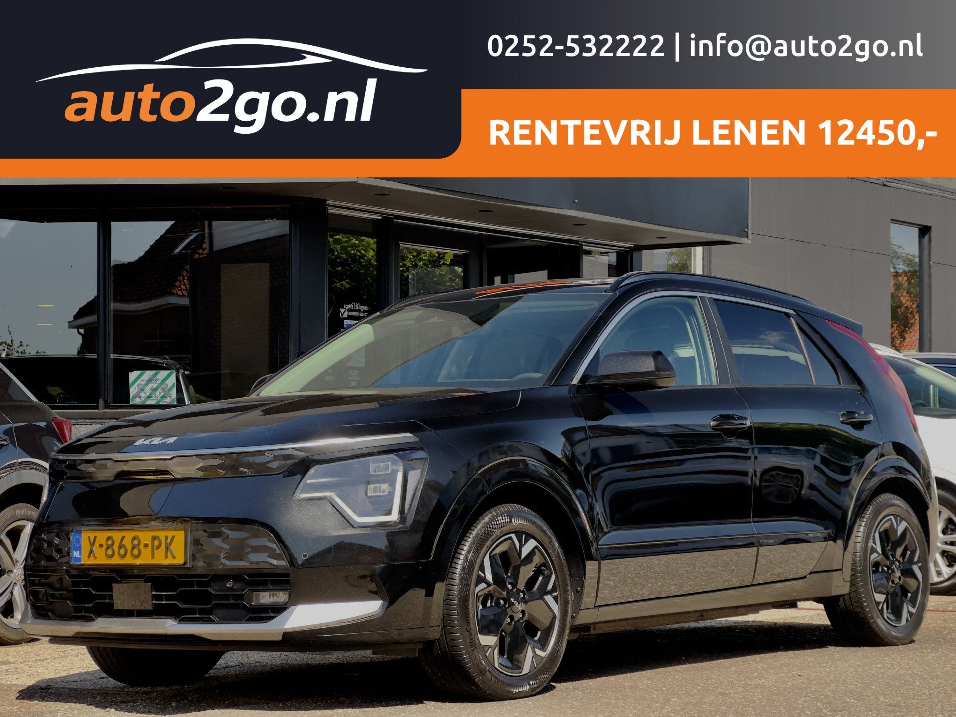Kia Niro EV DYNAMICPLUSLINE 64.8KWH SOH 100% PANODAK LEDER N, Dealer onderhouden, Gebruikt, 1657 kg, Zwart