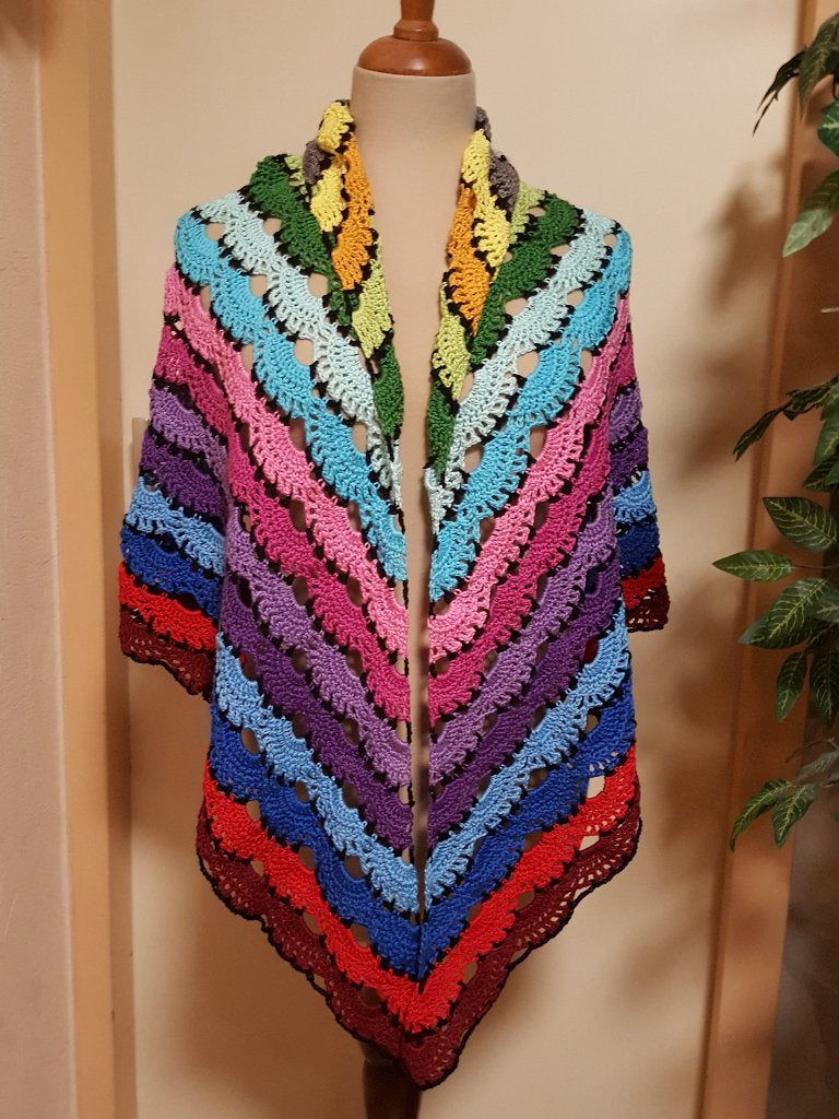 Handmade 18 kleurige omslagdoek 195x90 incl verz, Kleding | Dames, Mutsen, Sjaals en Handschoenen, Nieuw, Sjaal, Maat 46/48 (XL) of groter