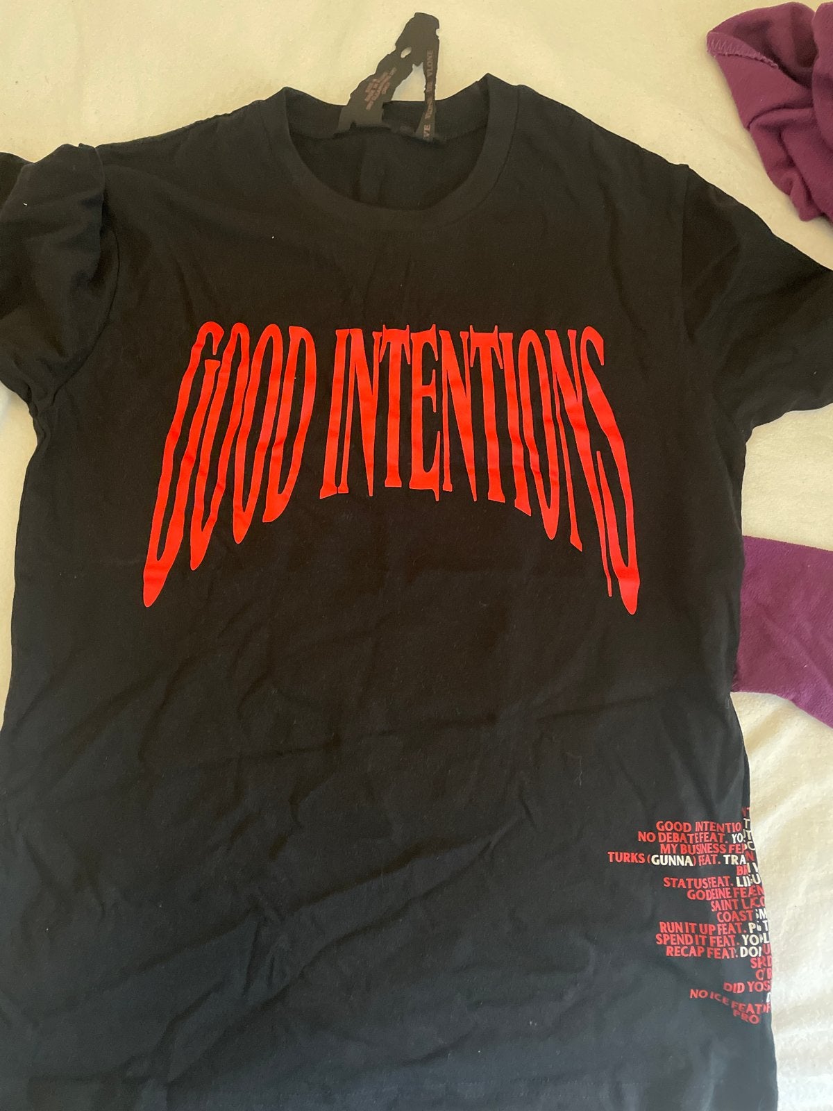Vlone Good Intentions T-shirt Zwart Rood Maat M, Kleding | Heren, Ophalen, Zo goed als nieuw, Maat 48/50 (M), Zwart