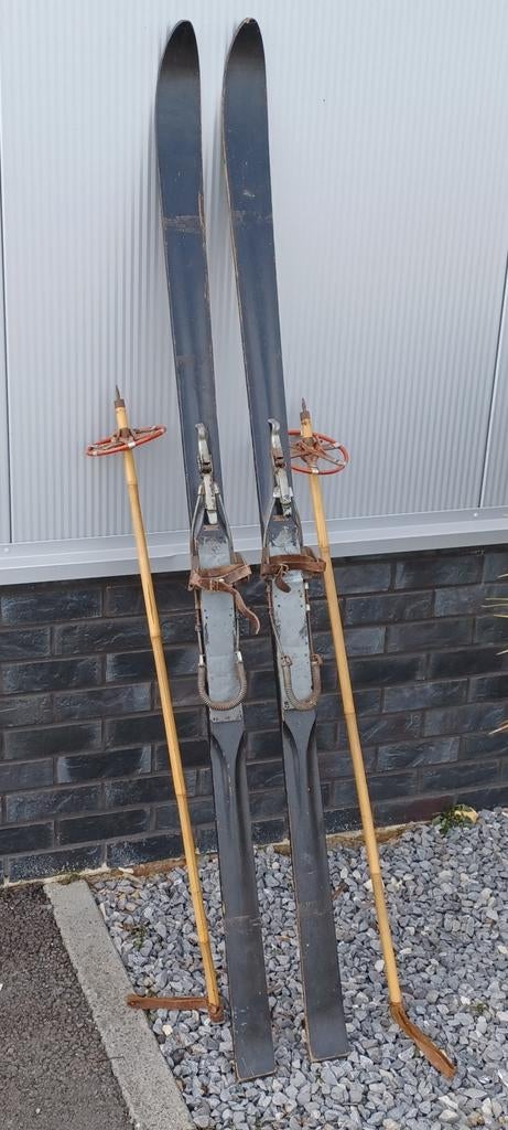 Antieke houten ski's met bamboe stokken, Antiek en Kunst, Ophalen