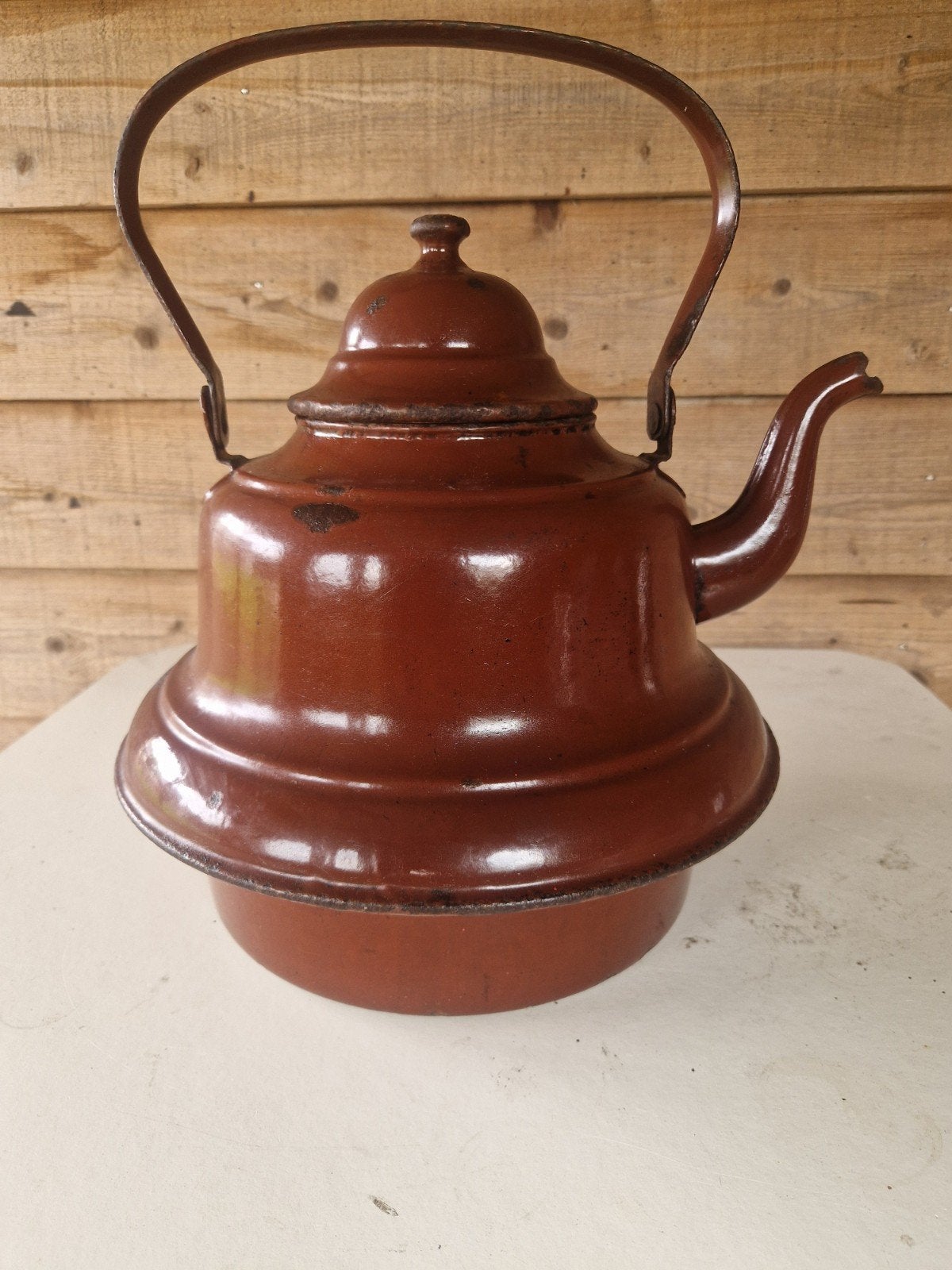 Antieke emaille insteekketel - Bruin, Antiek en Kunst, Ophalen of Verzenden