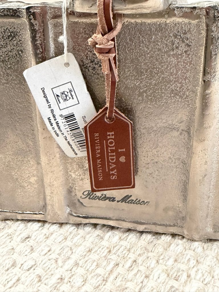 NIEUW > Rivièra Maison spaarpot koffer (8x19x20,5 cm), Verzenden, Nieuw, Zilver, Metaal