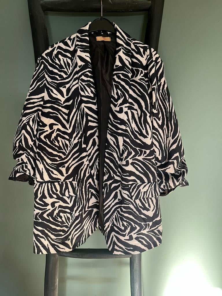 Zebra blazer 44-46 jasje blazers colbert zwart creme, Verzenden, Zwart, Maat 46/48 (XL) of groter, Zo goed als nieuw