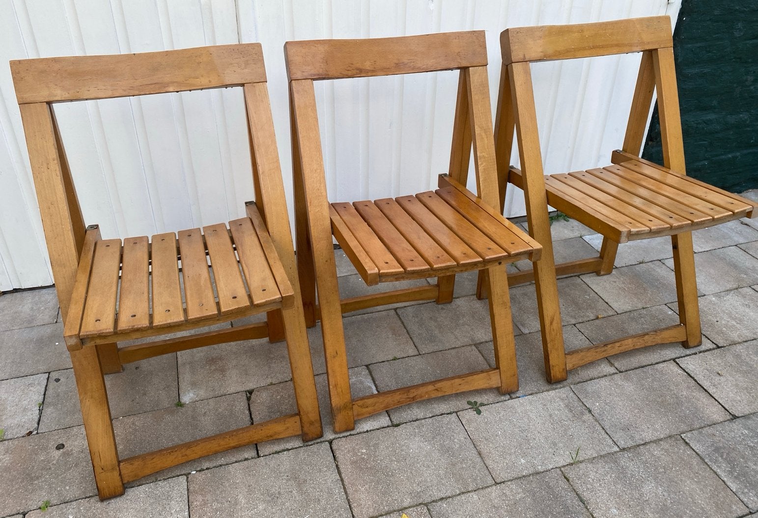 Aldo Jacober 'Trieste' design klapstoel voor Bazzani, Ophalen, Gebruikt, Hout, Drie