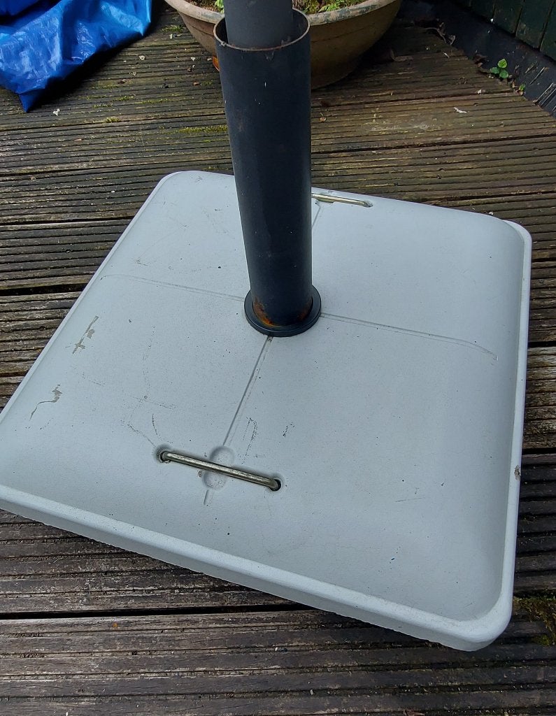 verrijdbare parasolvoet wit, Tuin en Terras, Ophalen, Gebruikt, Minder dan 1 meter, Parasolvoet