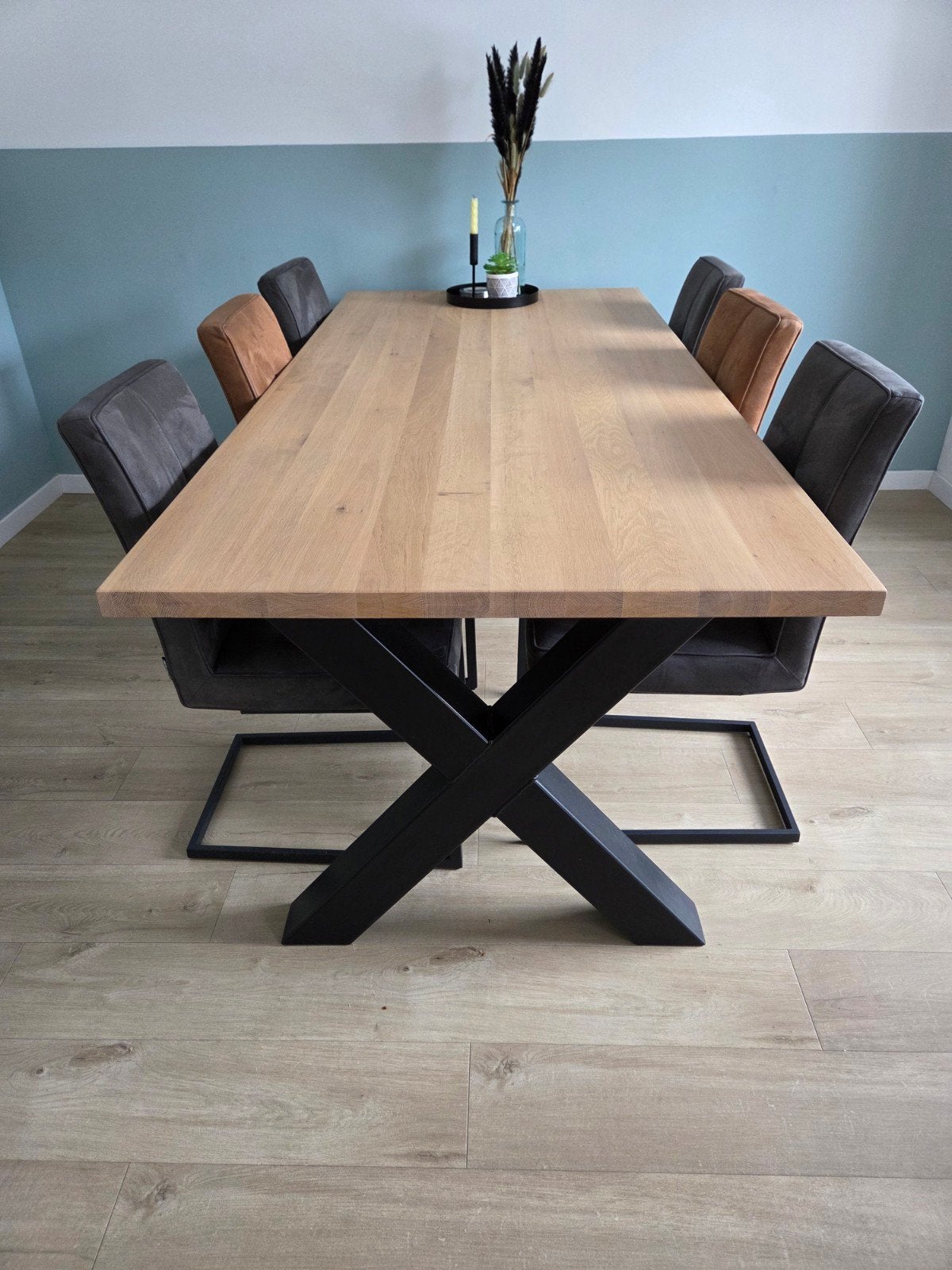 Mooie eikenhouten tafel 220100 cm met 6 stoelen, Ophalen, 100 tot 150 cm, Eikenhout, Vijf personen of meer