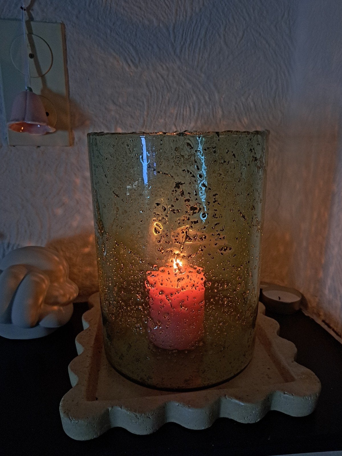 Sfeervol Windlicht Glas Groen/Amber - 25x18cm, Windlicht, Nieuw, Ophalen of Verzenden, Glas