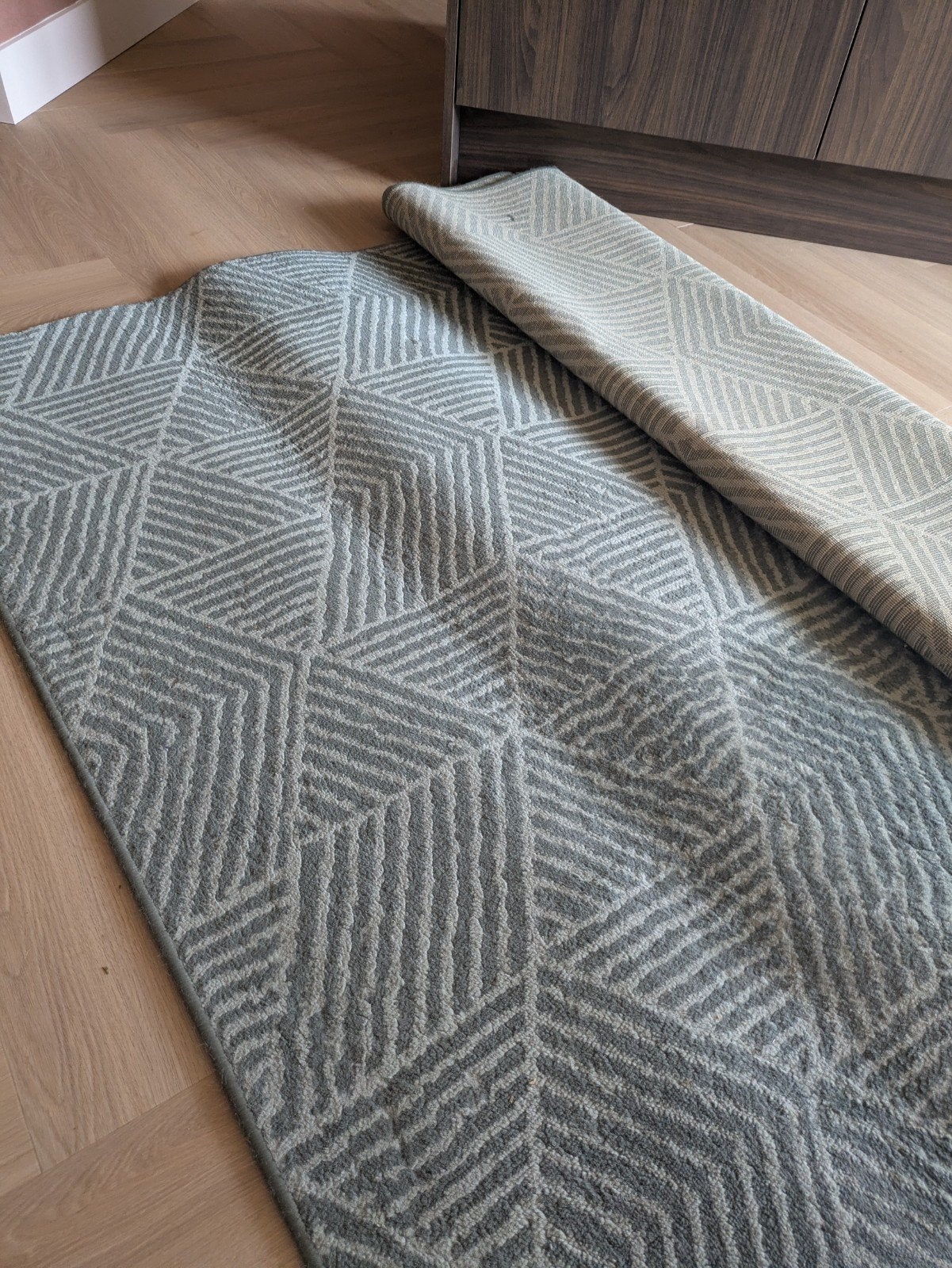 Geometrisch vloerkleed groen (ikea), Ophalen, Gebruikt, 150 tot 200 cm, 200 cm of meer