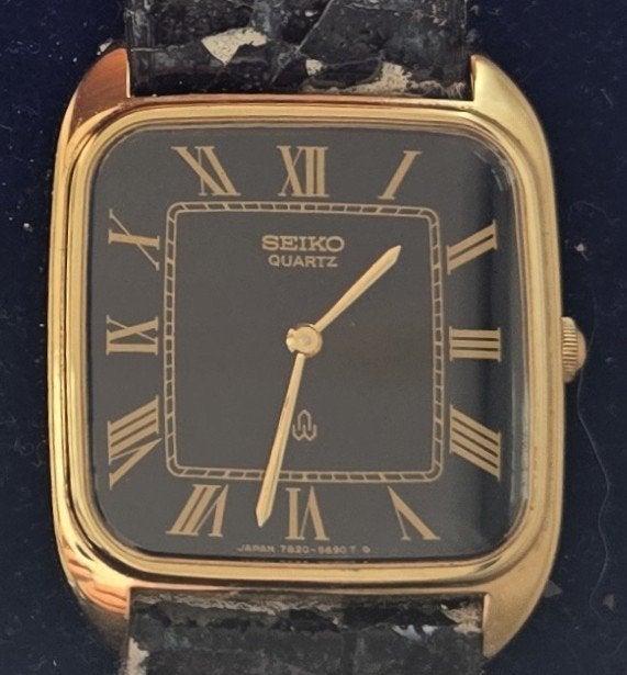 Seiko Chariot Quartz 6431-5080 zwart Vintage werkend nw batt, Seiko, Staal, Polshorloge, Ophalen of Verzenden