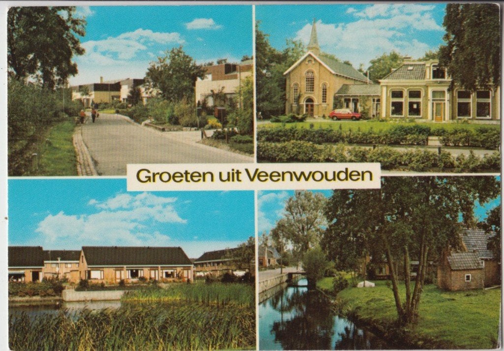 Veenwouden Groeten 4 luik Gelopen 1986, Verzenden, 1980 tot heden, Gelopen, Friesland