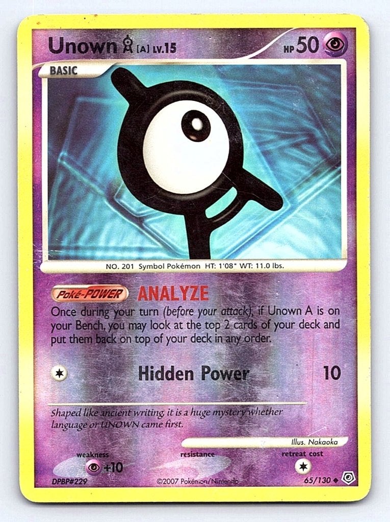 Unown (A) DP 65 reverse holo, Ophalen of Verzenden, Gebruikt, Losse kaart, Foil