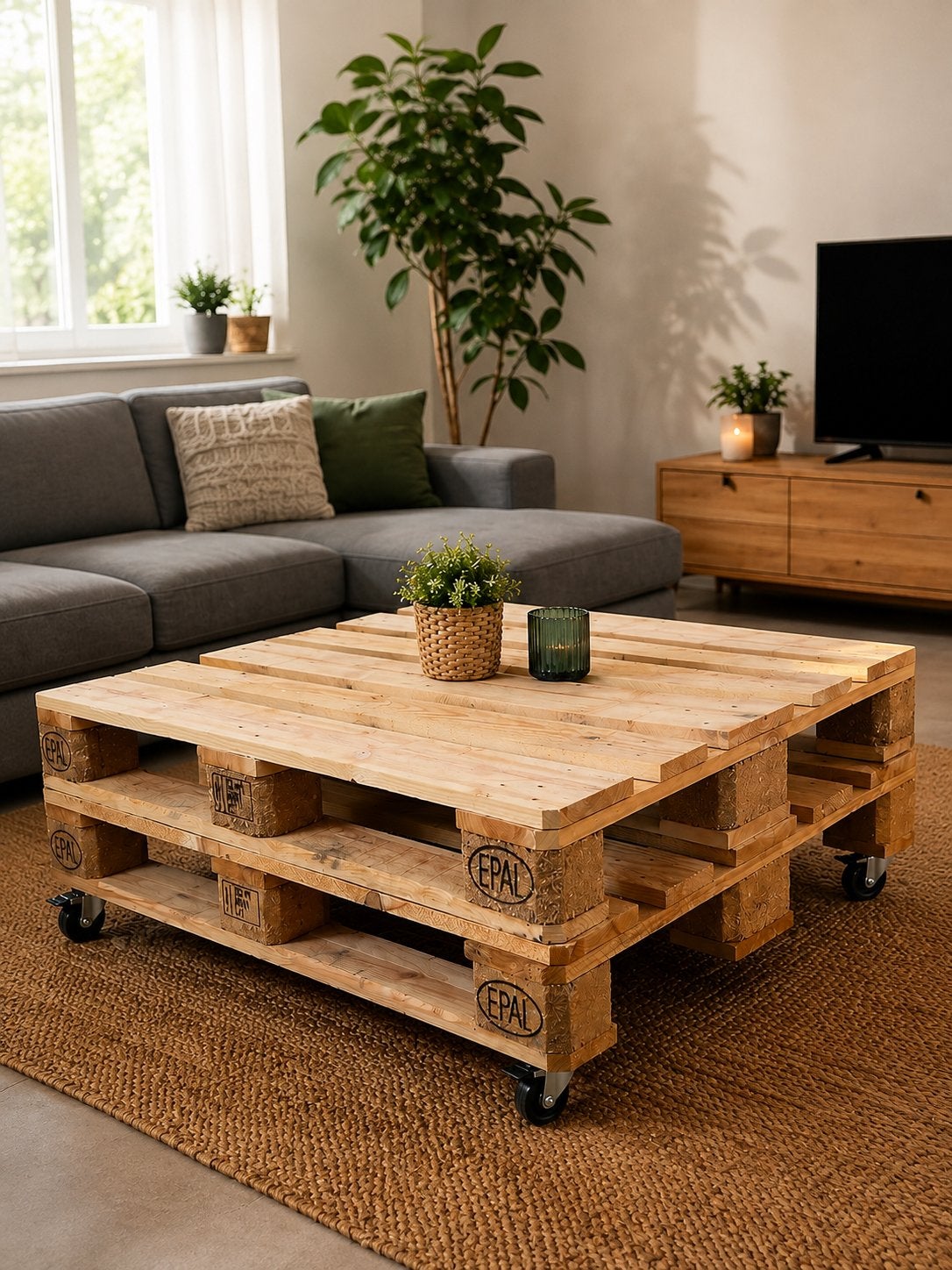 Salontafel pallet op wielen | 120 x 80 cm | NIEUW, Huis en Inrichting, Tafels | Salontafels, 100 tot 150 cm, Verzenden, 50 tot 100 cm