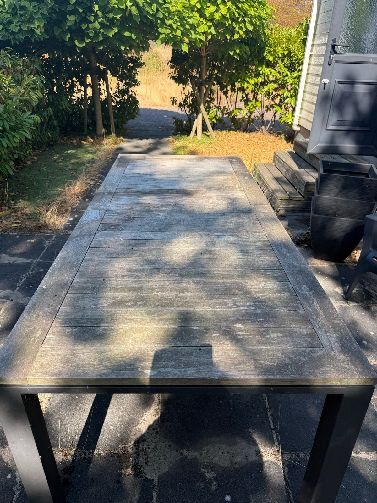 LIFE tuintafel - Teakhout en metaal, Ophalen, Gebruikt, Rechthoekig, Teakhout