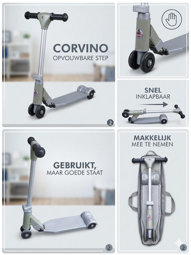 Corvino opvouwbare step, Fietsen en Brommers, Steps, Ophalen, Zo goed als nieuw, Gewone step