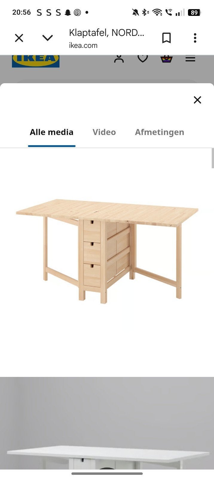 IKEA NORDEN inklapbare eettafel - Berkenhout, Huis en Inrichting, Ophalen, Gebruikt, 50 tot 100 cm, 150 tot 200 cm