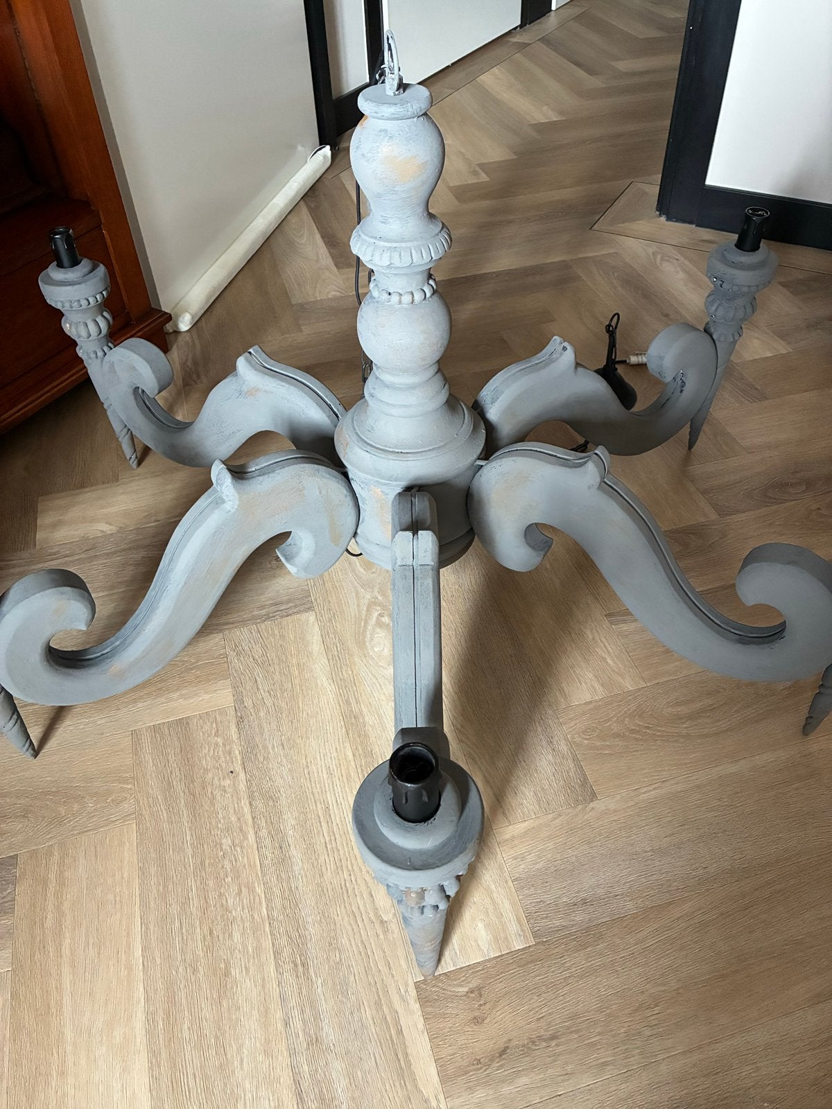 Hoffz Eenhoorn kroonluchter - 1.20m doorsnede, Ophalen, Gebruikt, Hout, E14 (klein)