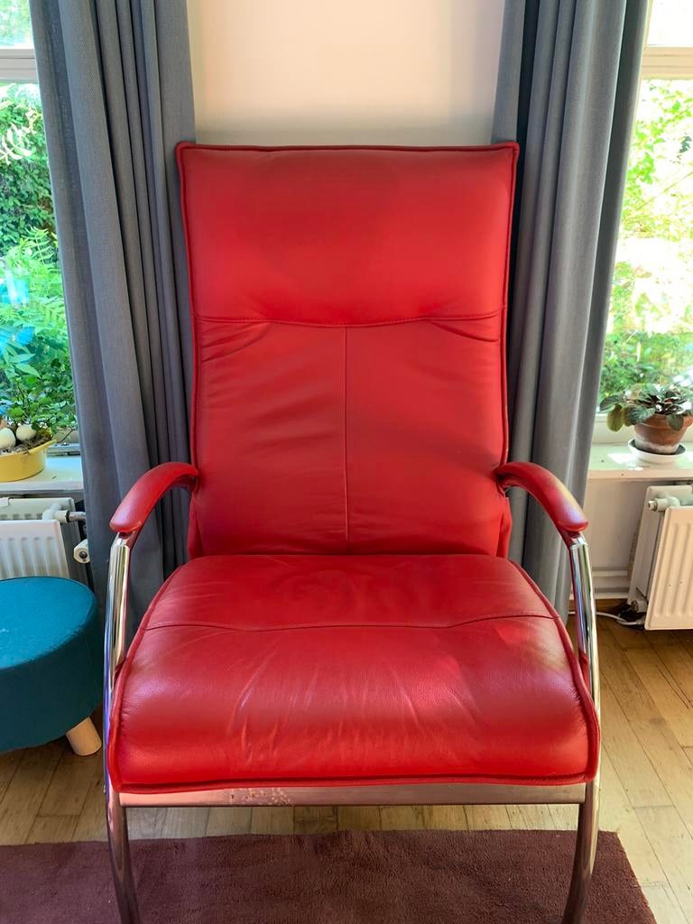 Rode leren stoel, Gebruikt, Minder dan 75 cm, Ophalen of Verzenden, 50 tot 75 cm