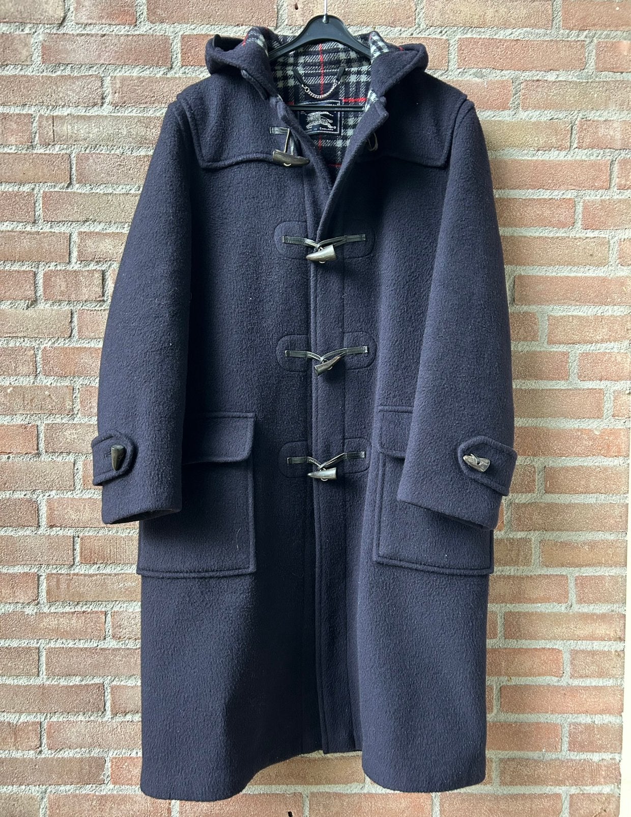 Burberry’s Duffeljas Duffle Coat Montgomery Jas Wol Made UK, Ophalen of Verzenden, Zo goed als nieuw, Maat 52/54 (L), Blauw