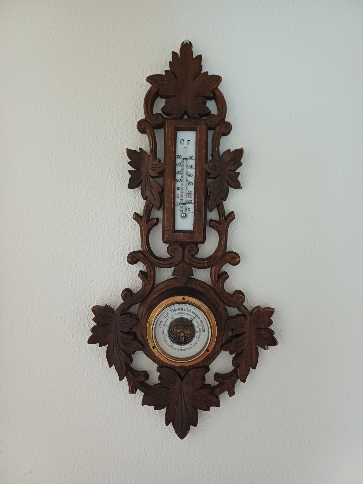 Antieke Lufft Banjo Barometer & Thermometer – Hout, Audio, Tv en Foto, Ophalen of Verzenden, Gebruikt, Weerstation