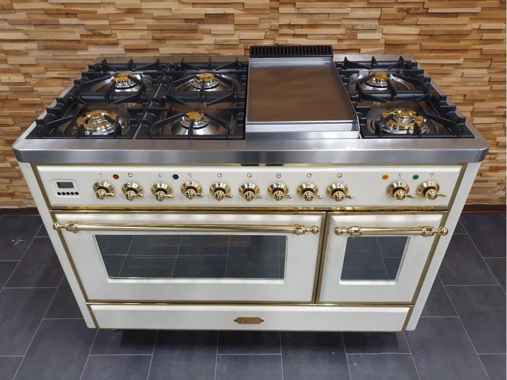 🔥Luxe Boretti Majestic Fornuis 121cm crème + messing frytop, Witgoed en Apparatuur, Fornuizen, Niet ingevuld, 60 cm of meer, Niet ingevuld