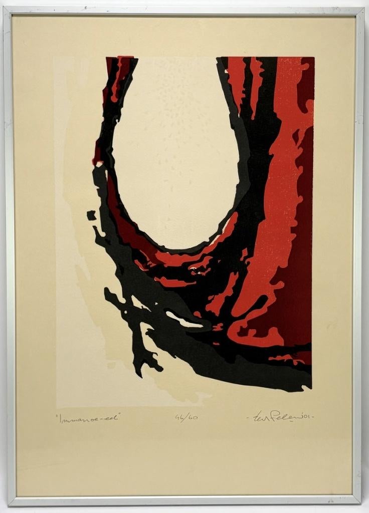 1374. Linosnede door Ted Felen – abstracte compositie, 2001, Ophalen of Verzenden