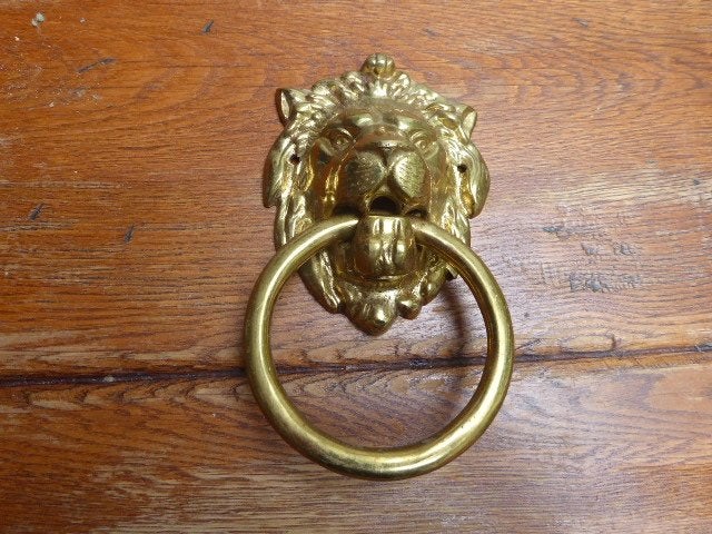 Messing leeuwenkop met ring voor deur, Ophalen of Verzenden