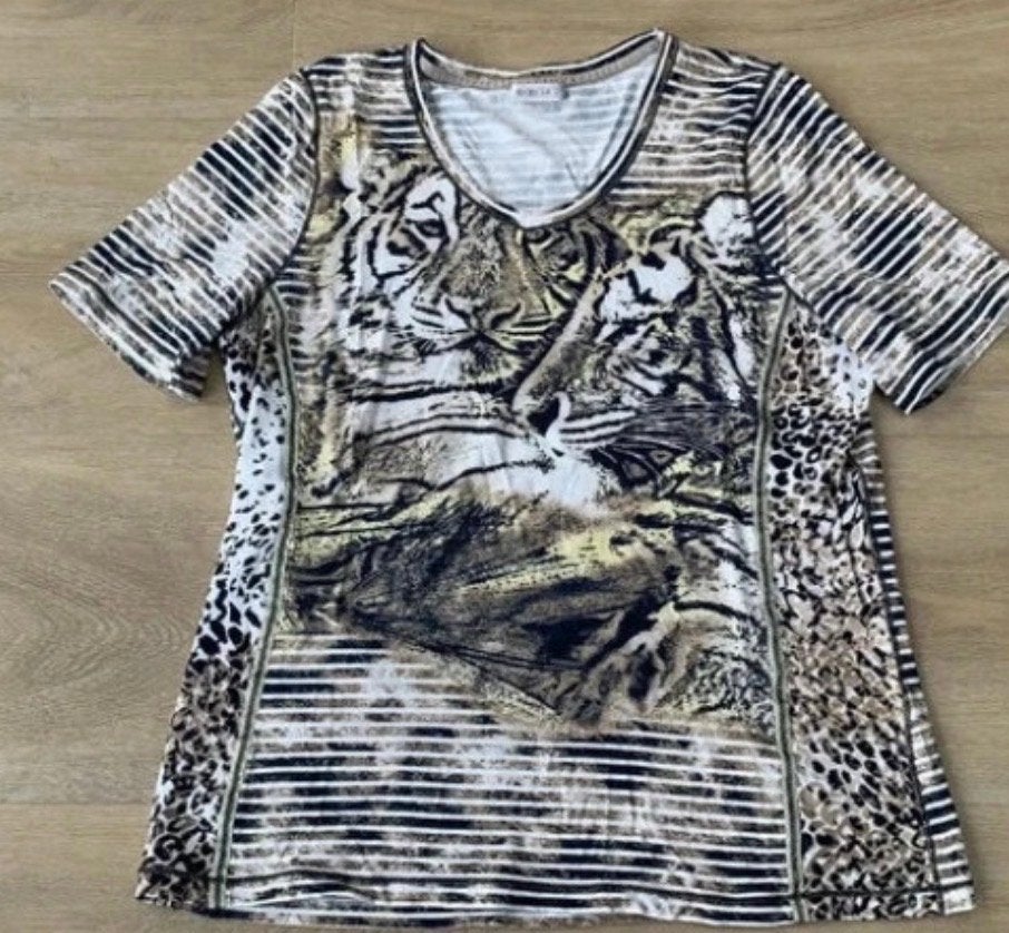 Bonita T-shirt met tijgerprint en korte mouwen, Bruin, Maat 42/44 (L), Ophalen of Verzenden, Zo goed als nieuw