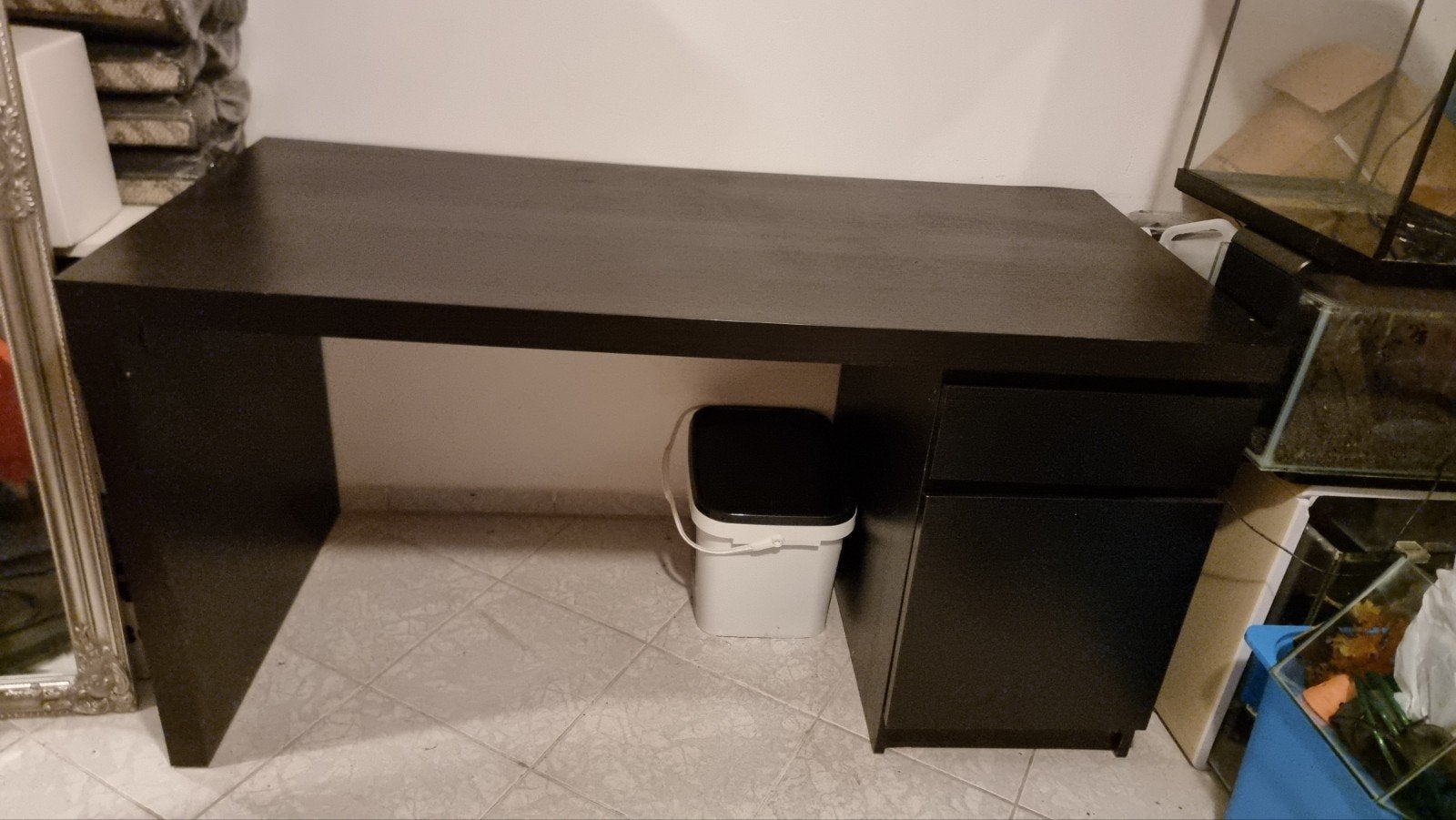 IKEA MALM Bureau, 140x65 cm, Zwart-Bruin, Ophalen, Met lades, Gebruikt, 65 cm