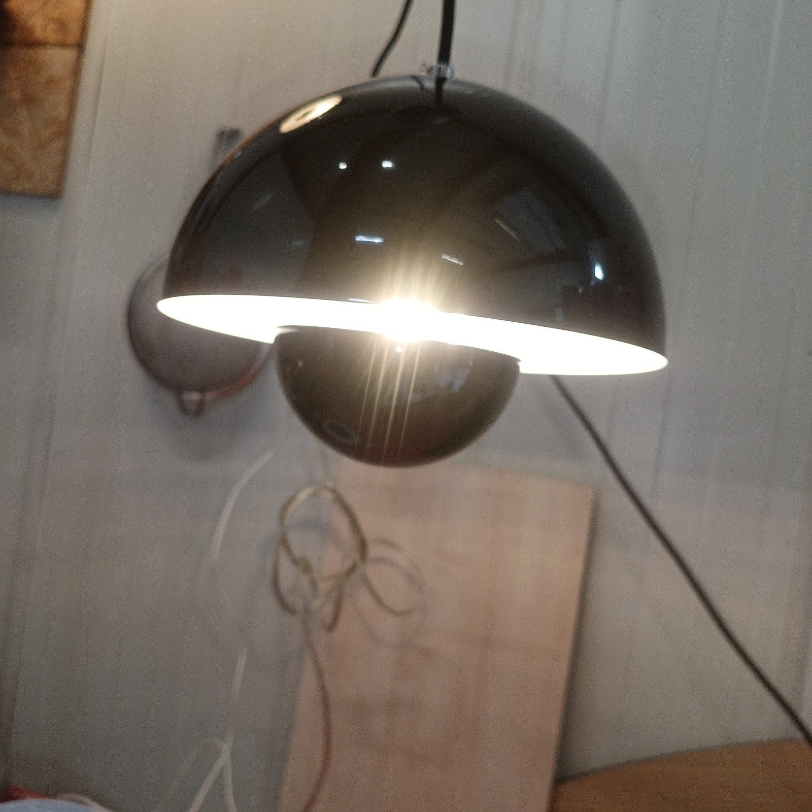 flowerpot hanglampen, set van 2, donkergroen en zeart, Gebruikt, Metaal, Mid-century modern, E27 (groot)