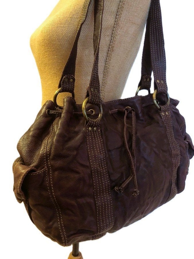Vintage Manfield leren handtas dames - ruime tas bruin, Verzenden, Gebruikt, Bruin, Handtas