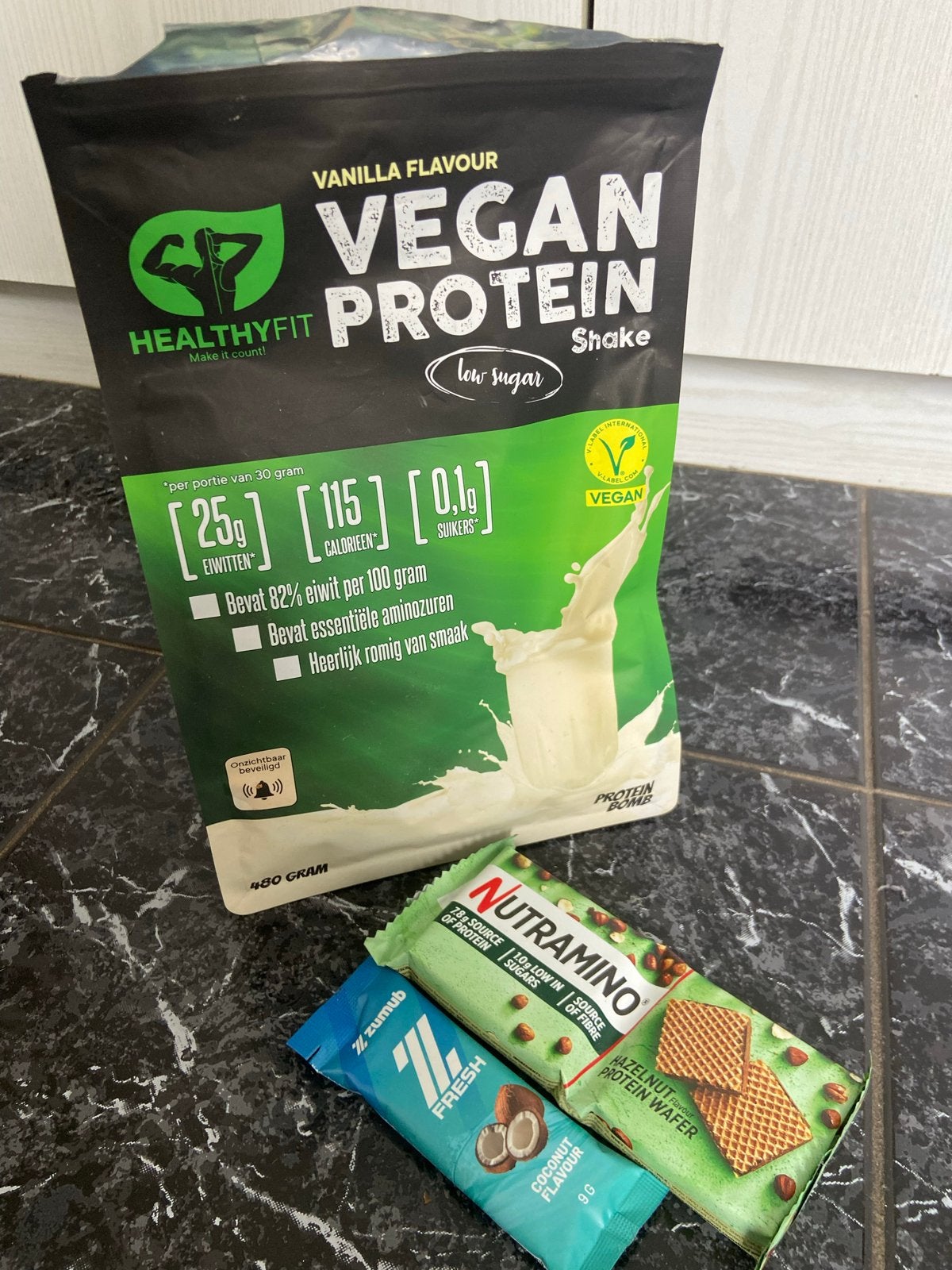 Healthyfit Vegan Proteïne Shake Vanille + Snacks, Ophalen of Verzenden, Nieuw, Poeder of Drank