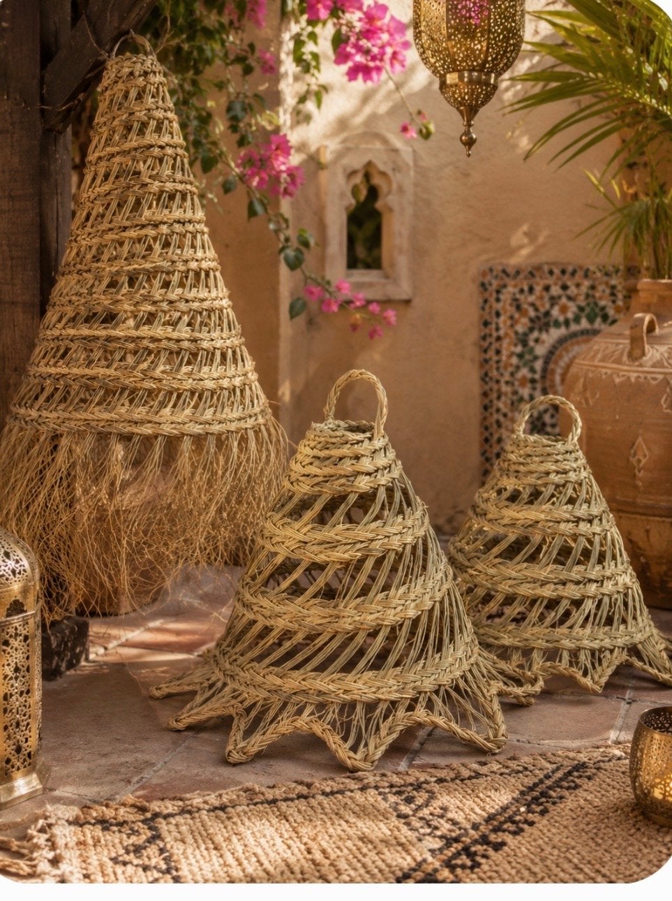 Diverse halfa/zeegras lampenkappen, Huis en Inrichting, Hanglamp, Natuurlijk materiaal, Beige, Nieuw