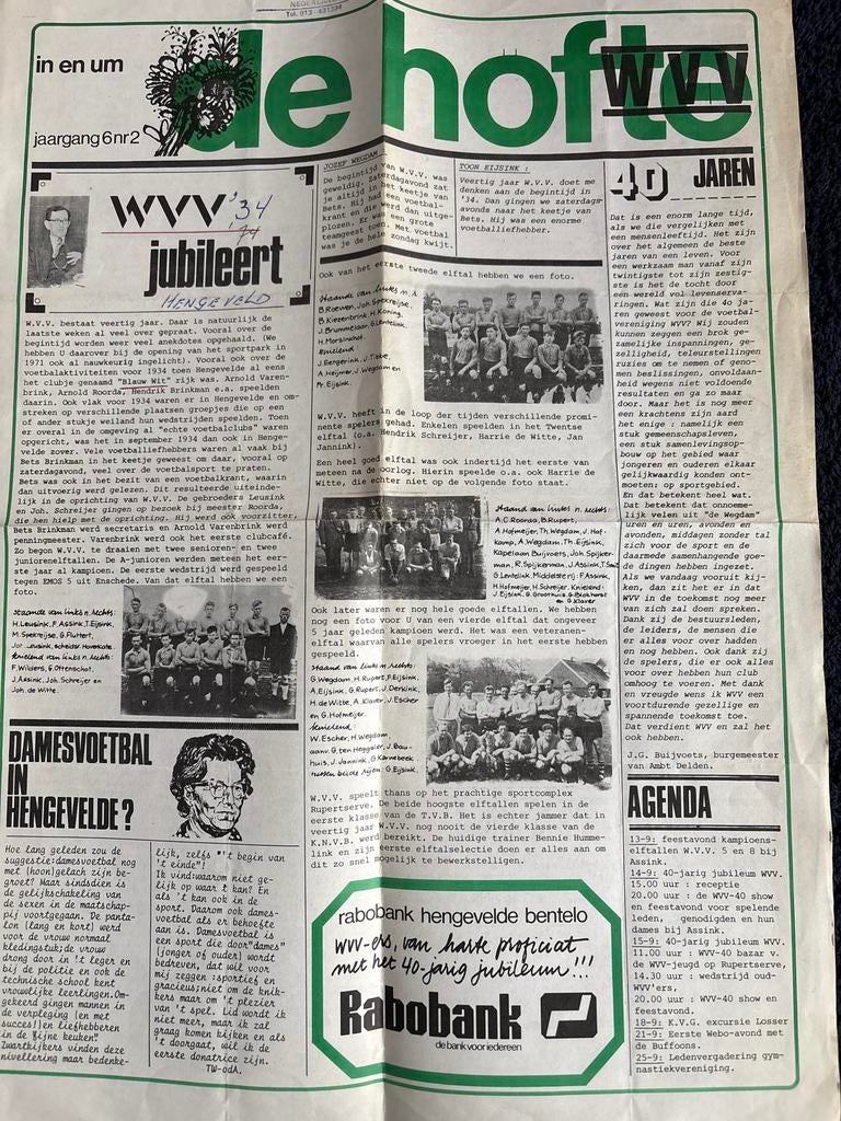 Jubileumkrant WVV Hengeveld: De Hofte 40 jaar, Verzamelen, Tijdschriften, Kranten en Knipsels, Ophalen of Verzenden, 1980 tot heden