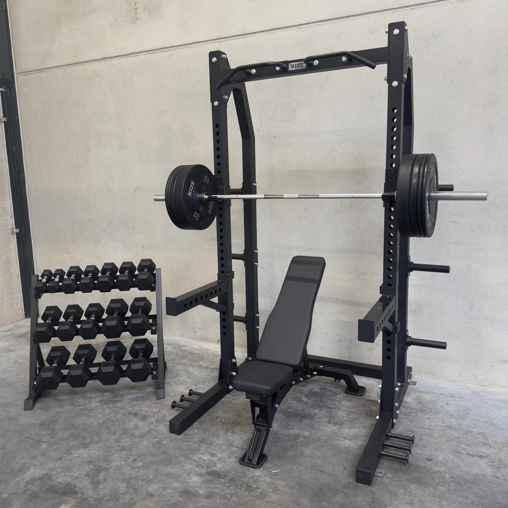 Complete Home Gym: Squat Rack, Bar, Bumper Plates & Dumbbell, Ophalen of Verzenden, Nieuw, Armen, Dumbbell