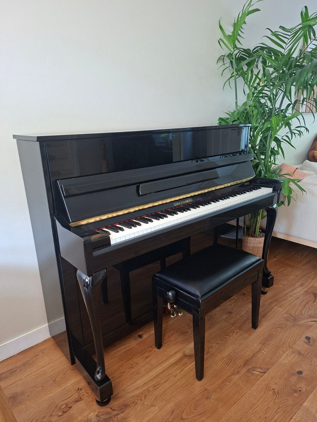 Prachtige zwarte hoogglans Gerh. Steinberg piano met bankje!, Ophalen, Zwart, Zo goed als nieuw, Piano